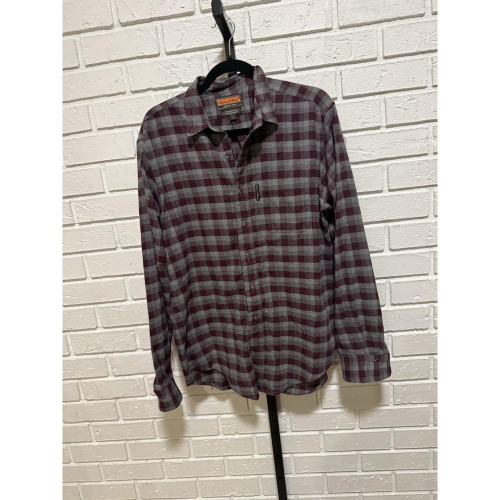 Ball and Buck Scout Shirt Flannel Plaid Made in USA Burgundy‎ Gray Mens L